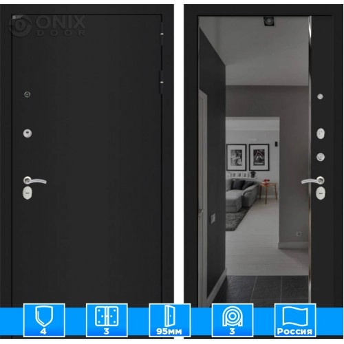 Входная дверь CLASSIC шагрень черная с зеркалом Панорама с тонировкой - Черный кварц