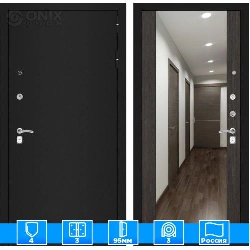 Входная дверь CLASSIC шагрень черная с Зеркалом Максимум - Венге