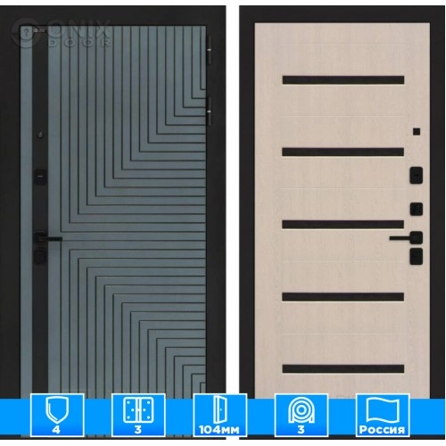 Входная дверь CREDOR 01 - Беленый дуб, стекло черное