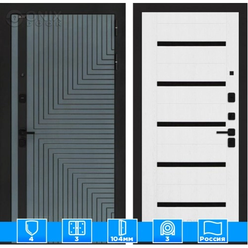 Входная дверь CREDOR 01 - Белое дерево, стекло черное