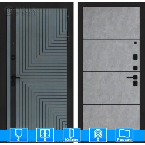 Входная дверь CREDOR 25 - Бетон светлый, черный молдинг