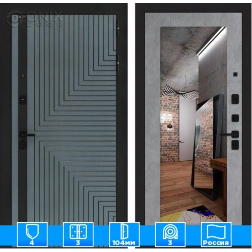 Входная дверь CREDOR с Зеркалом 18 - Бетон светлый