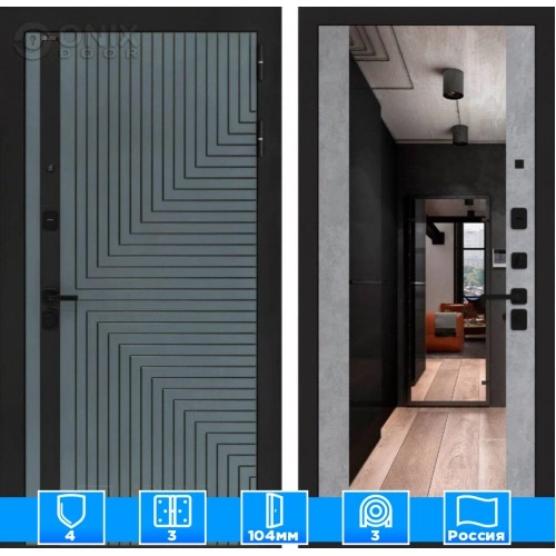 Входная дверь CREDOR с Зеркалом Максимум - Бетон светлый