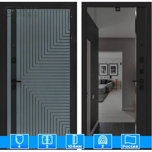 Входная дверь CREDOR с зеркалом Панорама с тонировкой - Черный кварц