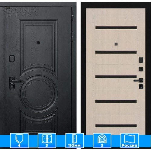 Входная дверь GRAND 01 - Беленый дуб, стекло черное