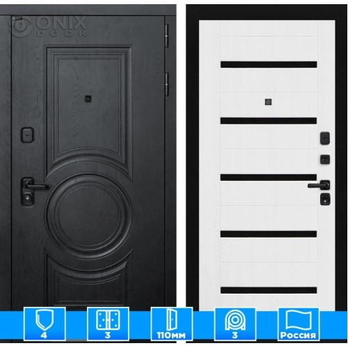 Входная дверь GRAND 01 - Белое дерево, стекло черное