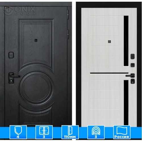 Входная дверь GRAND 02 - Сандал белый, стекло черное