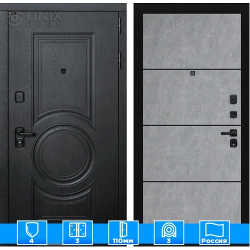 Входная дверь GRAND 25 - Бетон светлый, черный молдинг