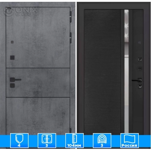 Входная дверь INFINITY 31 - Черный кварц, зеркальная вставка с тонировкой