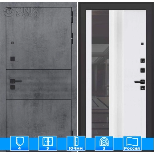 Входная дверь INFINITY с Зеркалом 32 тонированным - Белый рельеф софт