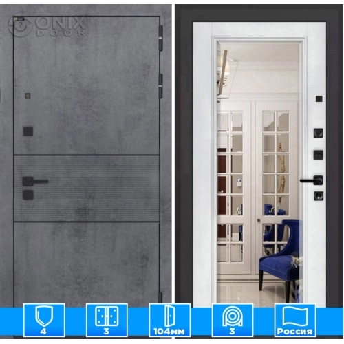 Входная дверь INFINITY с Зеркалом Фацет - Белый софт