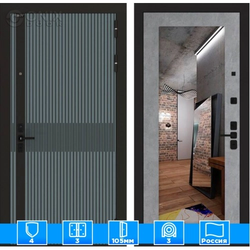 Входная дверь ISSIDA с зеркалом 18 - Бетон светлый