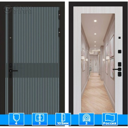 Входная дверь ISSIDA с зеркалом 18 - Сандал белый