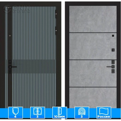 Входная дверь ISSIDA 25 - Бетон светлый, черный молдинг