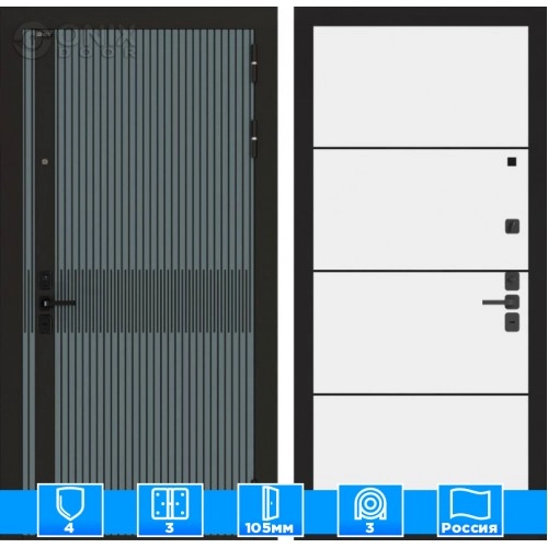 Входная дверь ISSIDA 25 - Белый софт, черный молдинг