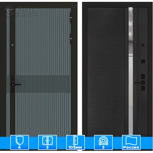 Входная дверь ISSIDA 31 - Черный кварц, зеркальная вставка с тонировкой