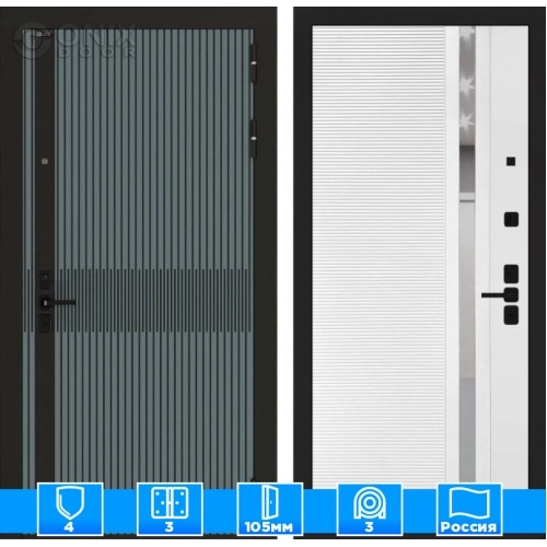 Входная дверь ISSIDA 31 - Белый софт, зеркальная вставка с тонировкой