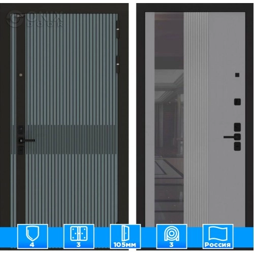 Входная дверь ISSIDA с Зеркалом 32 тонированным - Серый рельеф софт