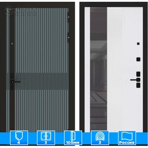 Входная дверь ISSIDA с Зеркалом 32 тонированным - Белый рельеф софт