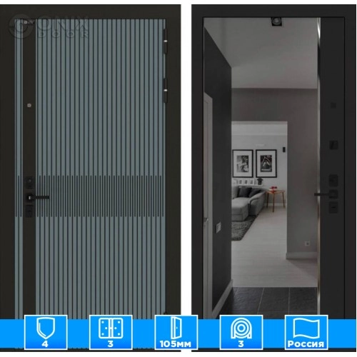 Входная дверь ISSIDA с зеркалом Панорама с тонировкой - Черный кварц