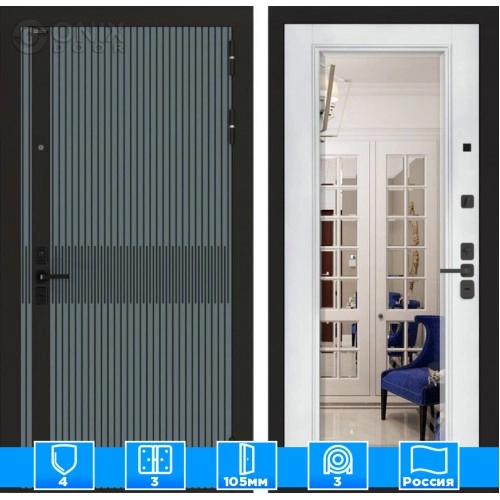 Входная дверь ISSIDA с Зеркалом Фацет - Белый софт