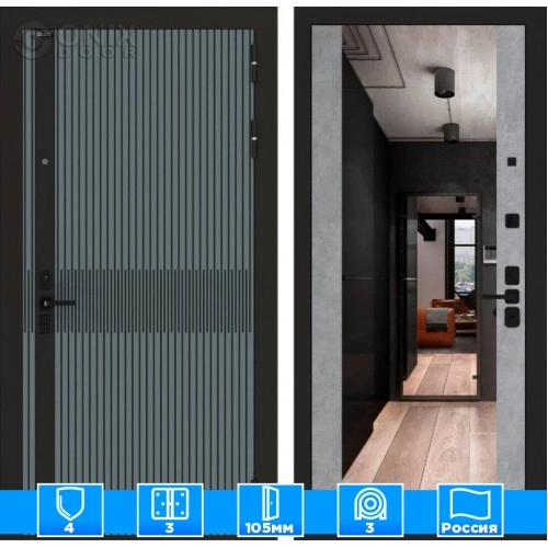 Входная дверь ISSIDA с Зеркалом Максимум - Бетон светлый