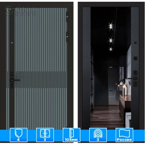 Входная дверь ISSIDA с Зеркалом тонированным Максимум - Черный кварц