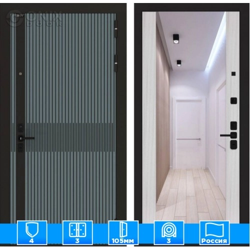 Входная дверь ISSIDA с Зеркалом Максимум - Сандал белый