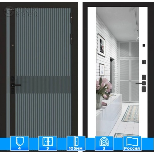 Входная дверь ISSIDA с Зеркалом Максимум - Белый софт