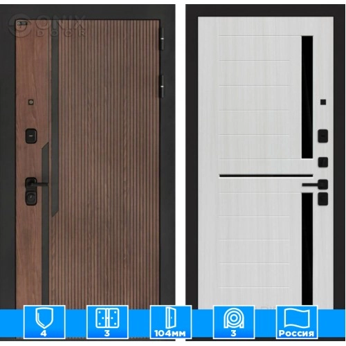 Входная дверь KARMINA 02 - Сандал белый, стекло черное