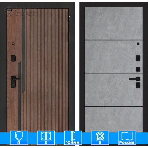 Входная дверь KARMINA 25 - Бетон светлый, черный молдинг