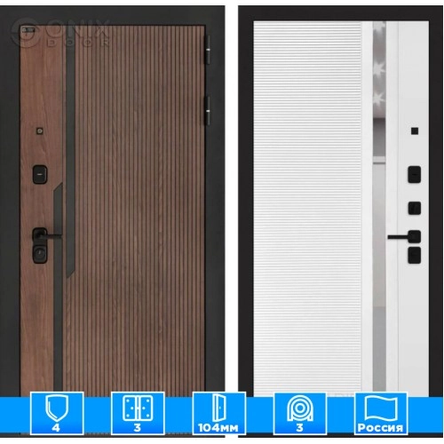 Входная дверь KARMINA 31 - Белый софт, зеркальная вставка с тонировкой