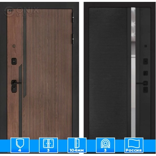 Входная дверь KARMINA 31 - Черный кварц, зеркальная вставка с тонировкой