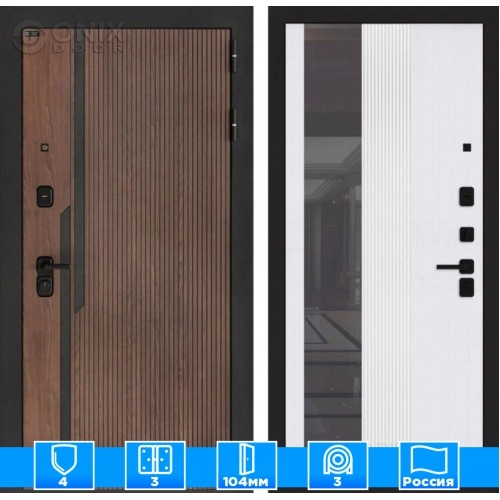 Входная дверь KARMINA с Зеркалом 32 тонированным - Белый рельеф софт