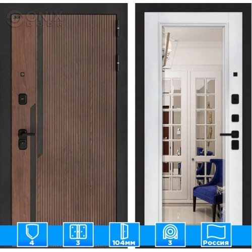 Входная дверь KARMINA с Зеркалом Фацет - Белый софт