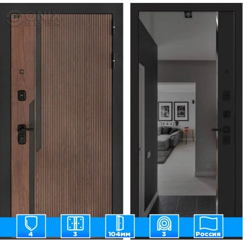 Входная дверь KARMINA с зеркалом Панорама с тонировкой - Черный кварц