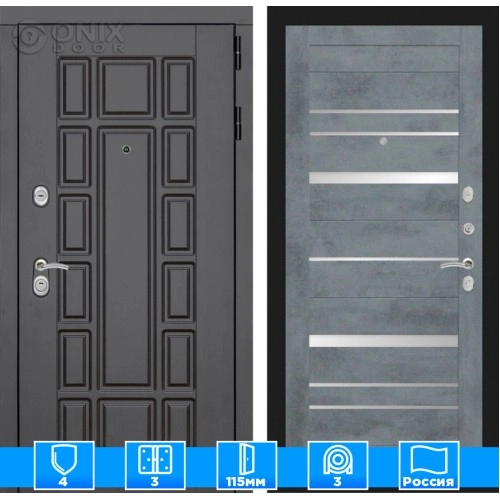 Входная дверь Нью-Йорк 20 - Бетон темный, зеркальные вставки