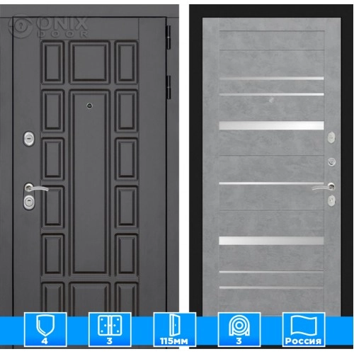 Входная дверь Нью-Йорк 20 - Бетон светлый, зеркальные вставки