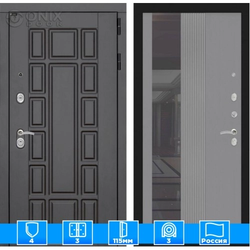 Входная дверь Нью-Йорк с Зеркалом 32 тонированным - Серыйрельефсофт