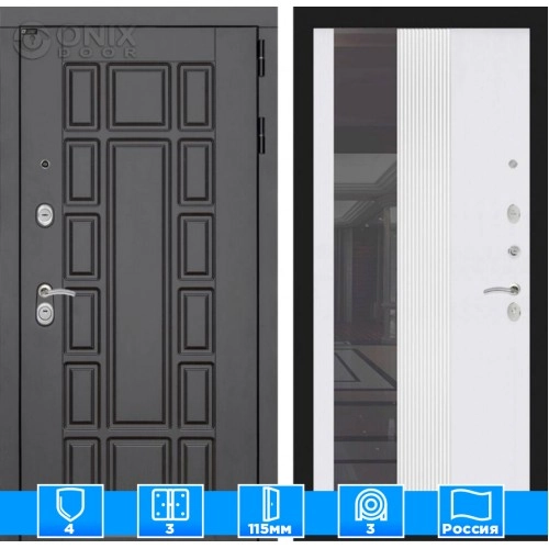 Входная дверь Нью-Йорк с Зеркалом 32 тонированным - Белый рельеф софт