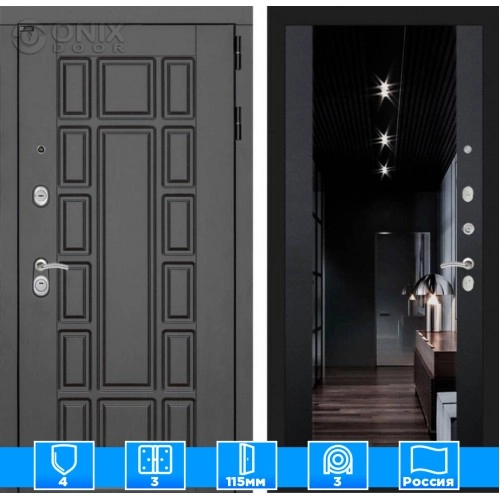 Входная дверь Нью-Йорк с зеркалом Максимум с тонировкой - Черный кварц