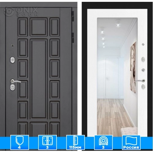 Входная дверь Нью-Йорк с Зеркалом 18 - Белое дерево