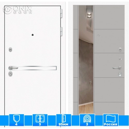 Входная дверь Лайн WHITE с Зеркалом 19 - Грей софт