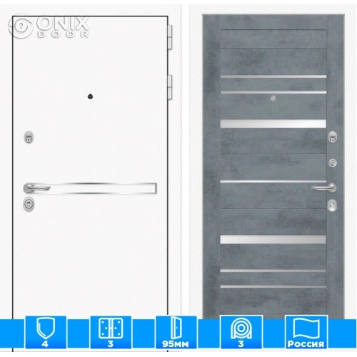 Входная дверь Лайн WHITE 20 - Бетон темный, зеркальные вставки