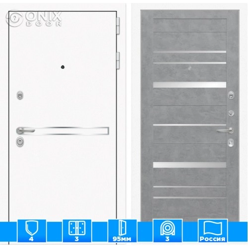 Входная дверь Лайн WHITE 20 - Бетон светлый, зеркальные вставки