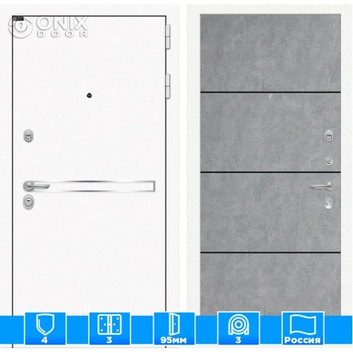 Входная дверь Лайн WHITE 25 - Бетон светлый, черный молдинг