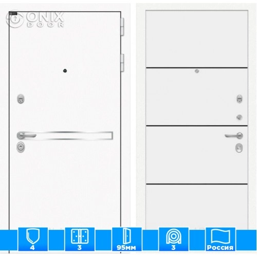 Входная дверь Лайн WHITE 25 - Белый софт, черный молдинг