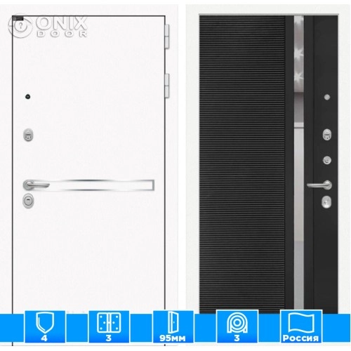 Входная дверь Лайн WHITE 31 - Черный кварц, зеркальная вставка с тонировкой