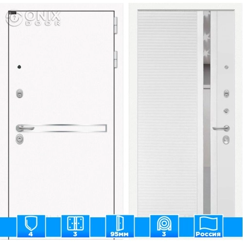 Входная дверь Лайн WHITE 31 - Белый софт, зеркальная вставка с тонировкой