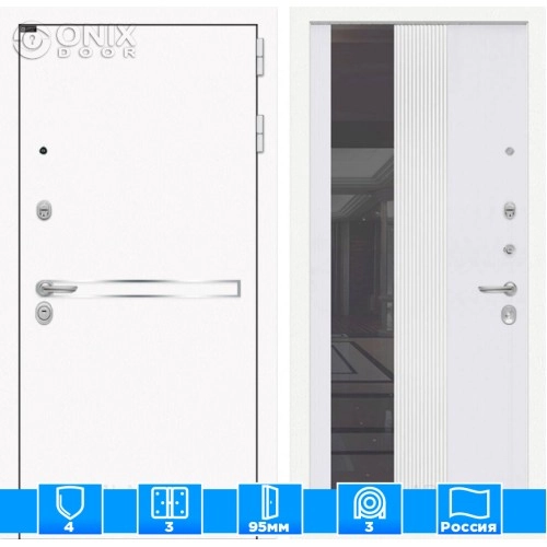 Входная дверь Лайн WHITE с Зеркалом 32 тонированным - Белый рельеф софт